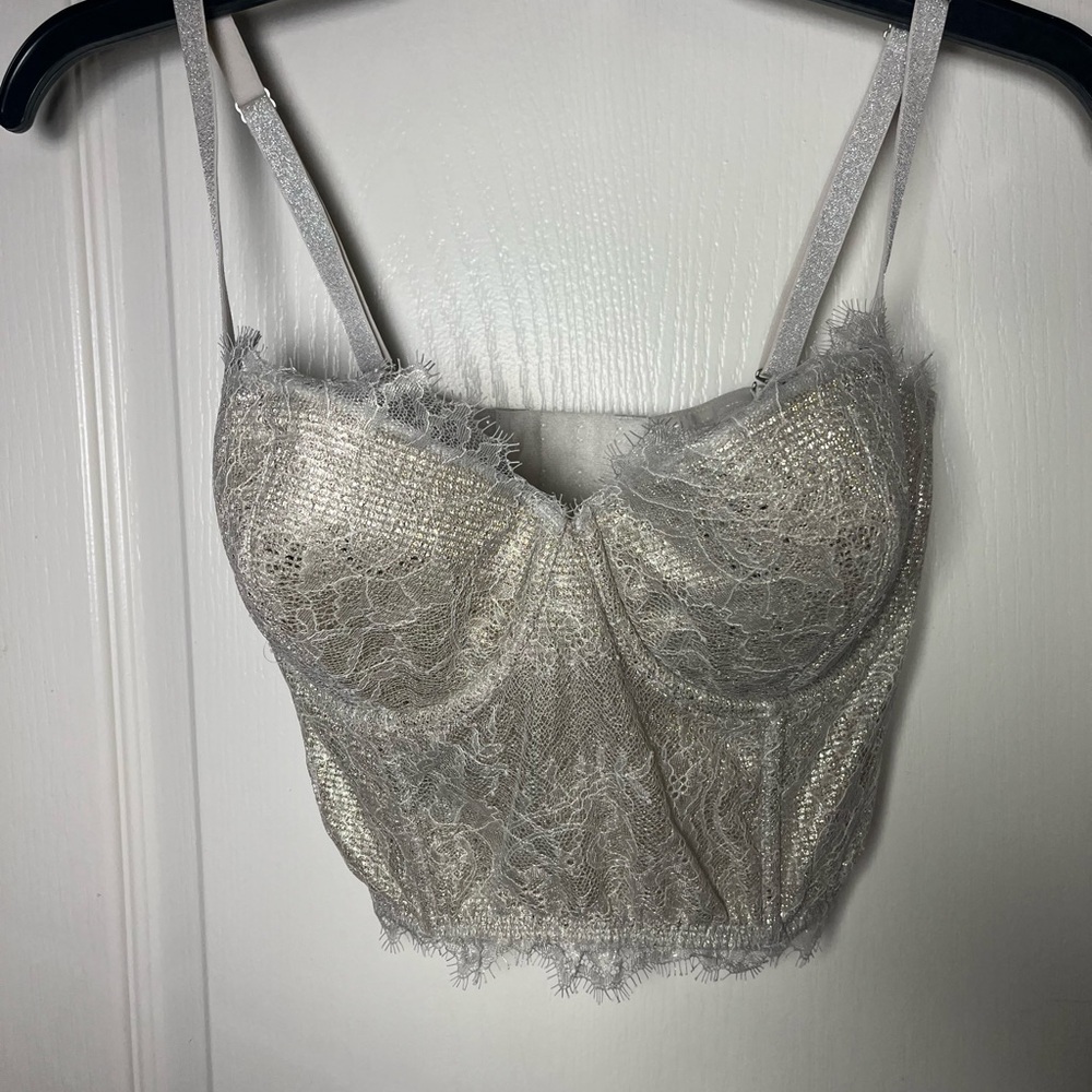 Victoria's Secret Silver Lace Longline Bustier Bra